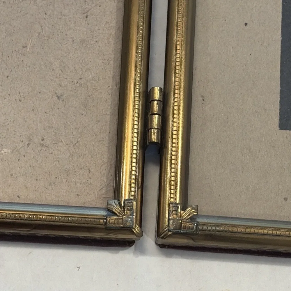 Vintage Gold Tone Bifold Hinged Double Picture Frame Art Deco 8x10